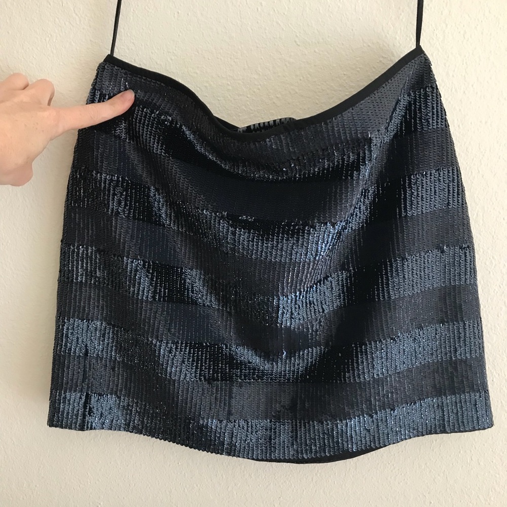 Zara black and blue striped sequin skirt